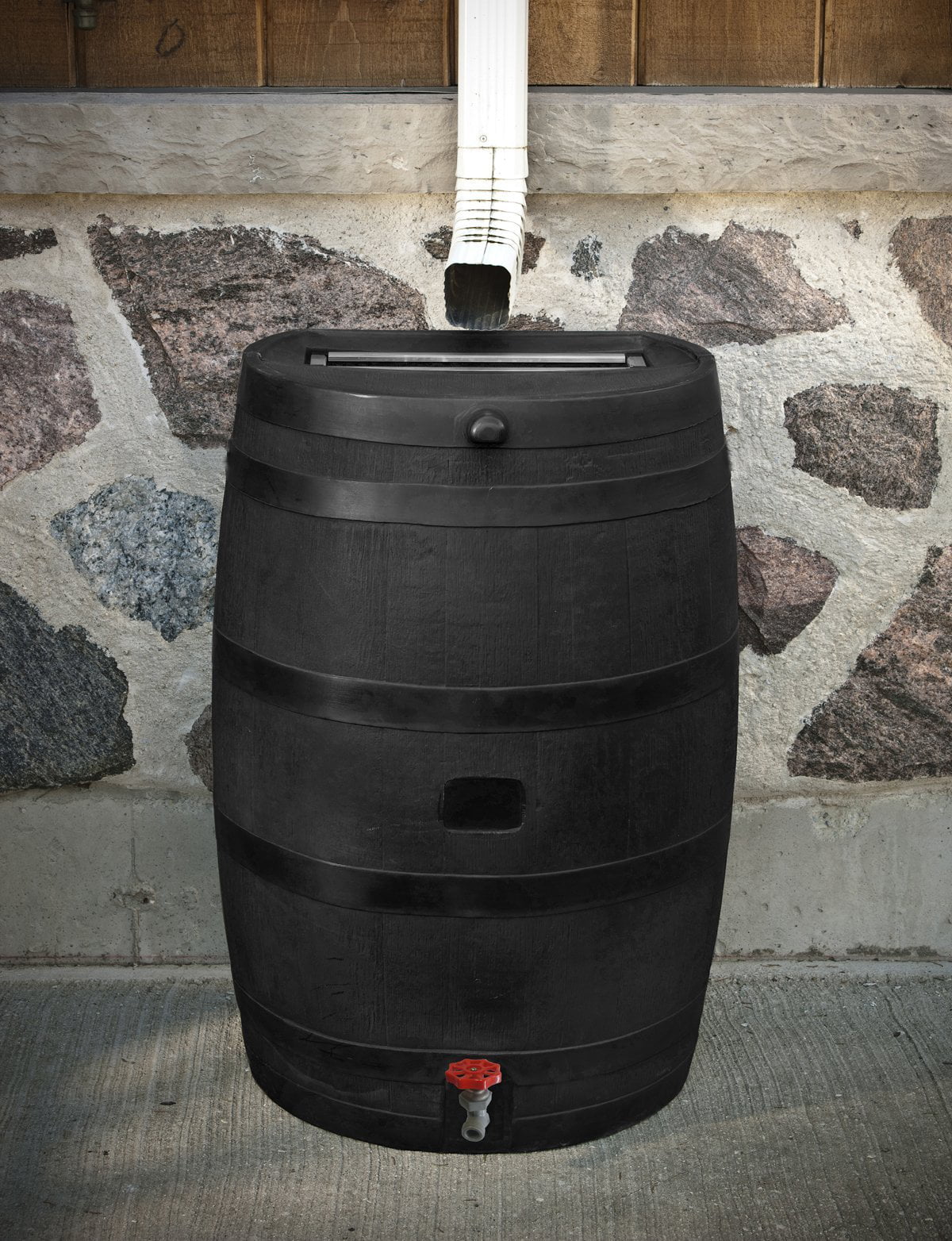 Black 50 Gallon Polyethylene Rain Barrel L71199