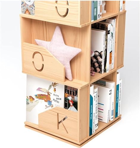 Rotating Wooden Bookshelf 360° Storage Display Rack Corner Bookcase Floor Standing Open Shelves M704086