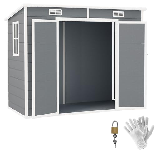 Gray Resin Plastic Outdoor Storage Shed with Floor and Window H3542