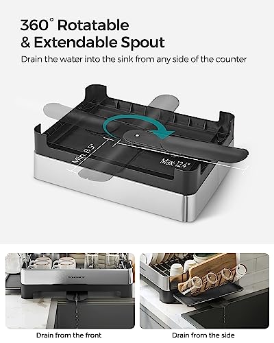 Large Stainless Steel Dish Drying Rack with Rotatable Spout, 12.5 x 22.5 in, Silver and Gray M671