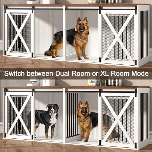 Black 78.7" Heavy Duty Double Dog Crate Furniture with Divider H6724