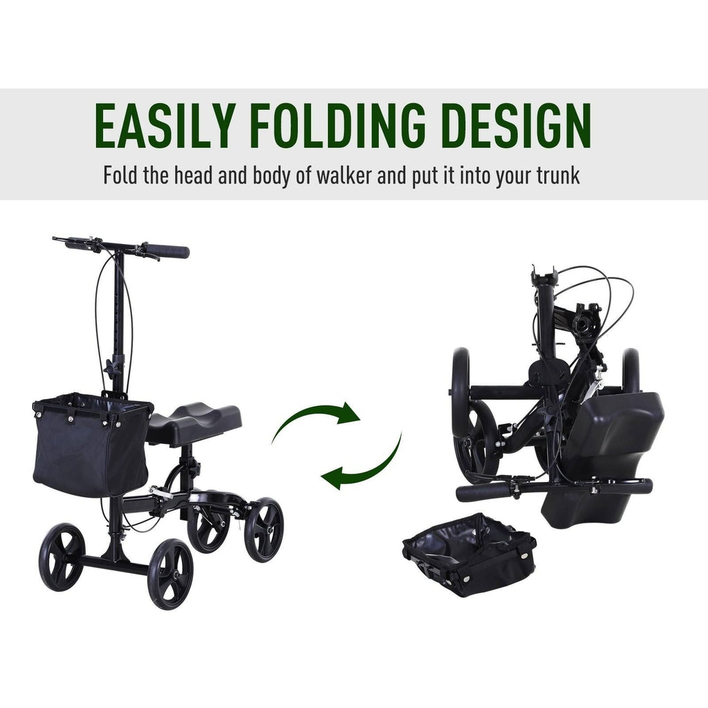 Black Foldable Knee Walker Scooter with Basket N58354