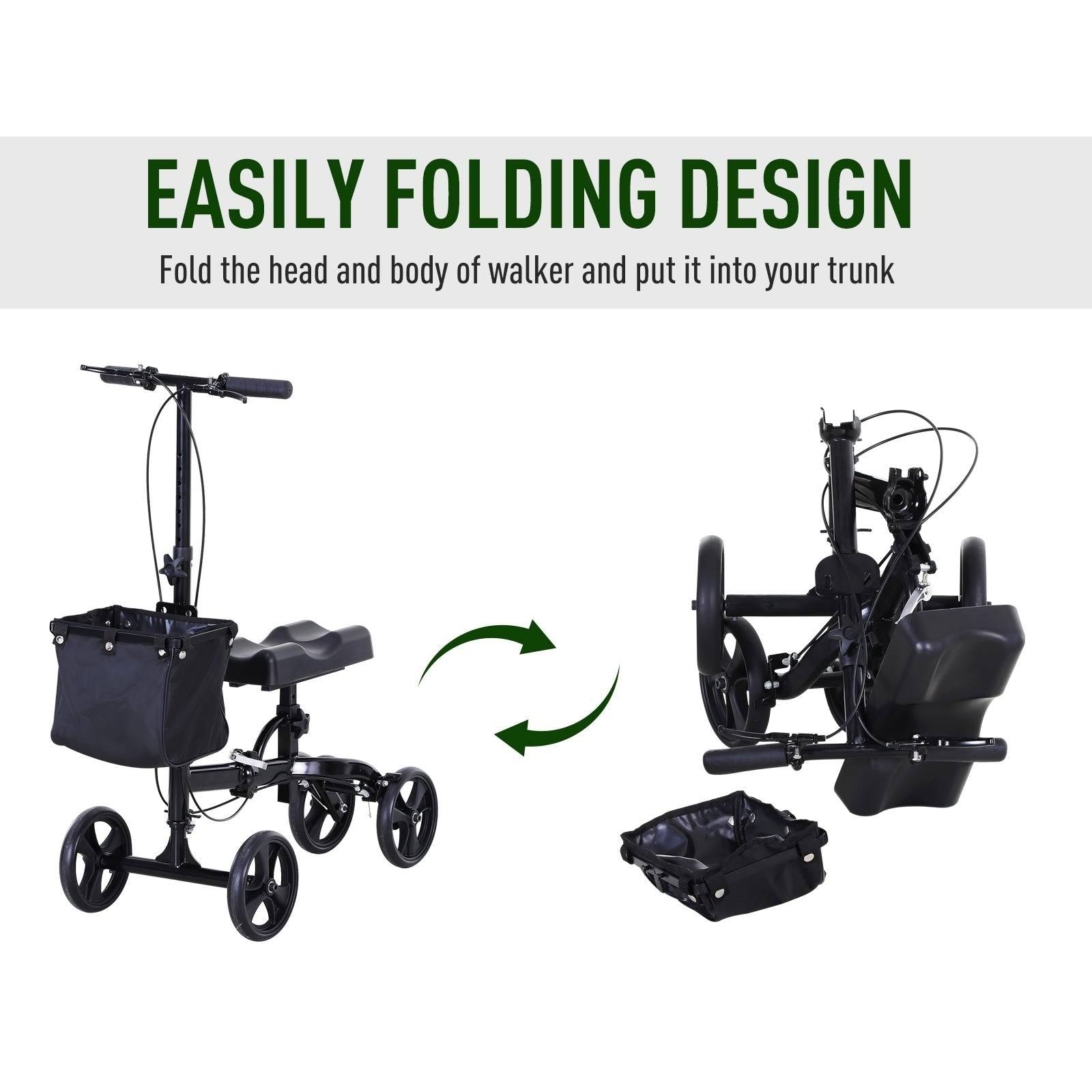 Black Foldable Knee Walker Scooter with Basket N58354