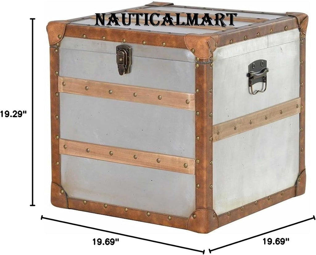 Modern Medium Square Metal Lockable Storage Trunk Chest D2048