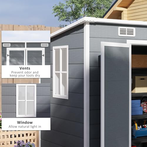 Gray Resin Plastic Outdoor Storage Shed with Floor and Window H3542