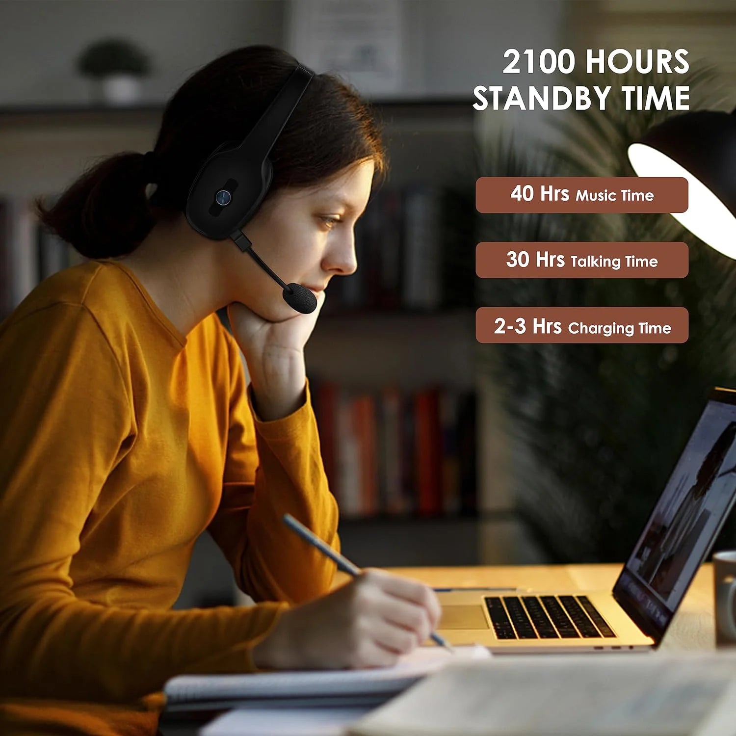 Bluetooth Headset with Noise Canceling Microphone, 60 Hours Working Time Wireless On-Ear Headset K37910