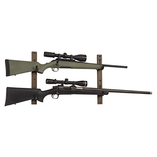 Brown/Black Wood Rifle Rack with Metal Hooks T7617