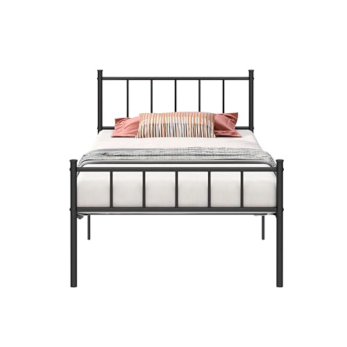 Black Metal Twin Size Platform Bed Frame with Headboard and Footboard T710036