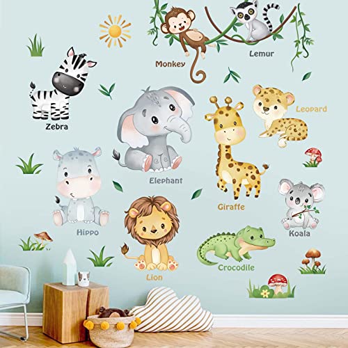 Forest Baby Animals Wall Decals Elephant Lion Giraffe Wall Stickers E570