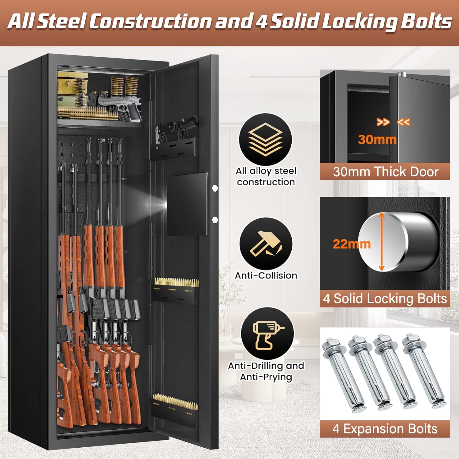 Black 7-8 Fireproof Gun Safe with Digital Keypad F9645