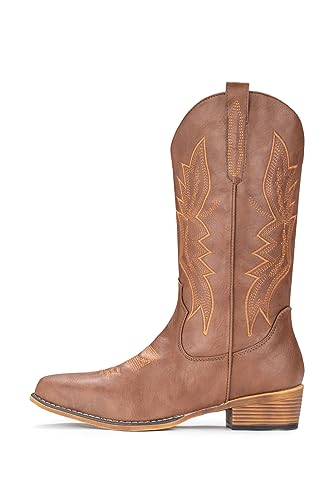 Cowboy Boots Pull On Pointy Toe Mid Calf Boots T9082