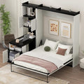 White Wood Full Murphy Bed with Desk and Storage Shelves J91448