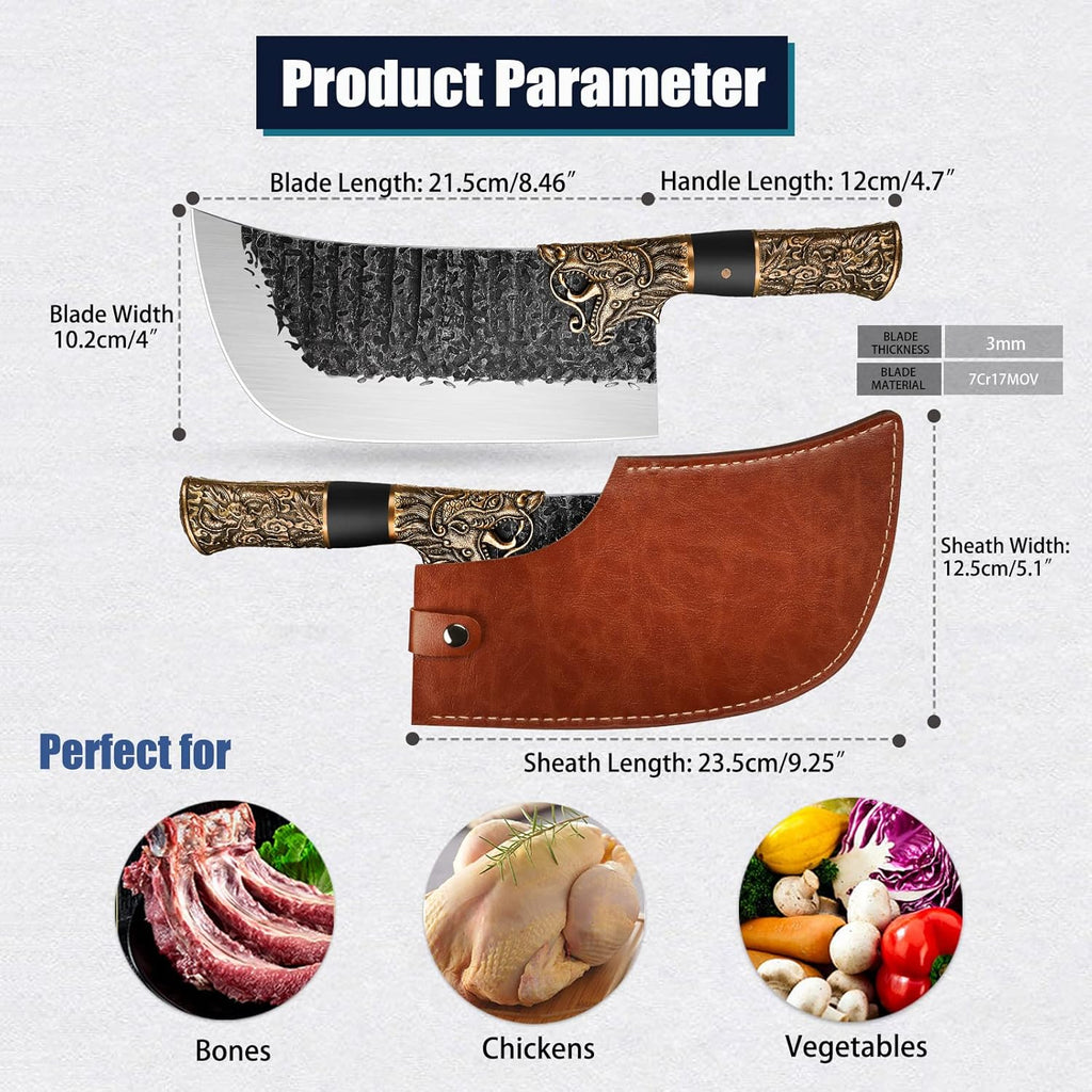 High Carbon Steel Meat Cleaver with Sheath K436