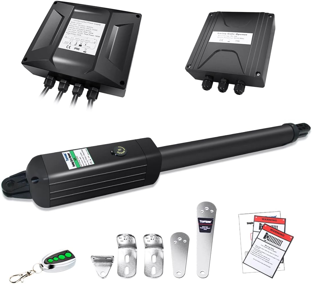Single Swing Gate Opener Automatic Gate Motor for Single Swing Gates Up to 16ft, Electric Driveway Gate Operator AC Powered with Remote Control Kit C9709