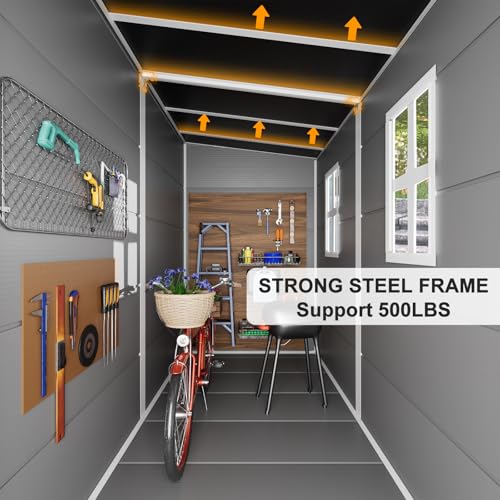 Outdoor Resin Storage Shed 8x4x6 FT Lean to Shed with Floor Included 2 Windows Lockable Door Y7057