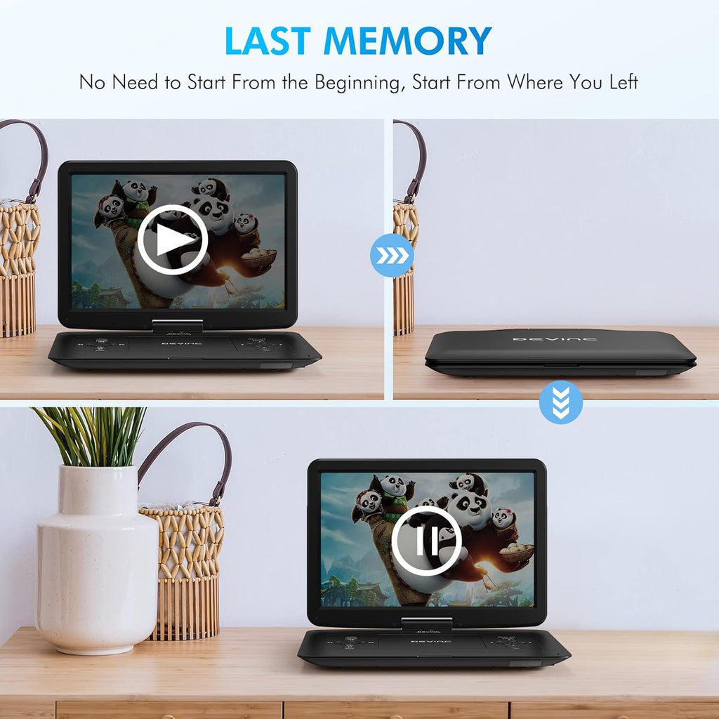 17.9" Portable DVD Player with 15.6" HD Swivel Screen, Rechargeable Battery, Remote Control K7404