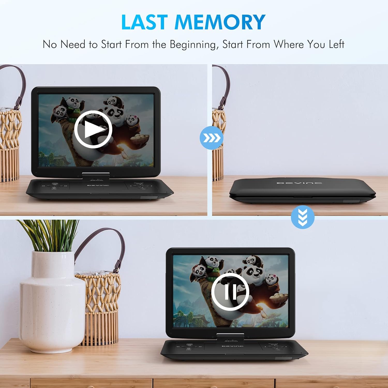 17.9" Portable DVD Player with 15.6" HD Swivel Screen, Rechargeable Battery, Remote Control K7404