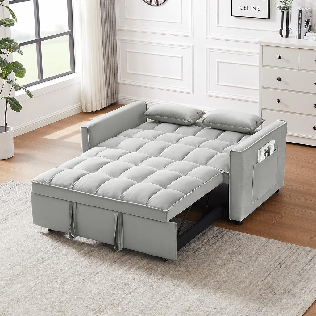 Gray Velvet Loveseat Sofa with Pullout Bed Q30708