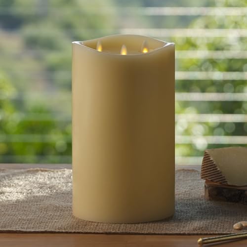 Tri-Flame Grand Flameless Candle 5.8" x 5.7" Moving Flame LED Candle Melted Top Unscented Real Wax Ivory M8283