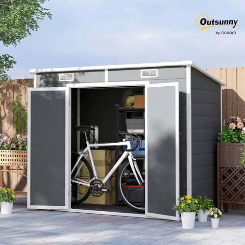 Gray Resin Plastic Outdoor Storage Shed with Floor and Window H3542