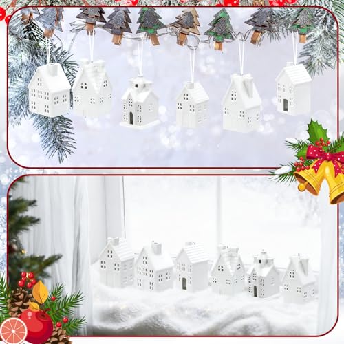 Set of 6 White Ceramic Christmas Village Houses V8349