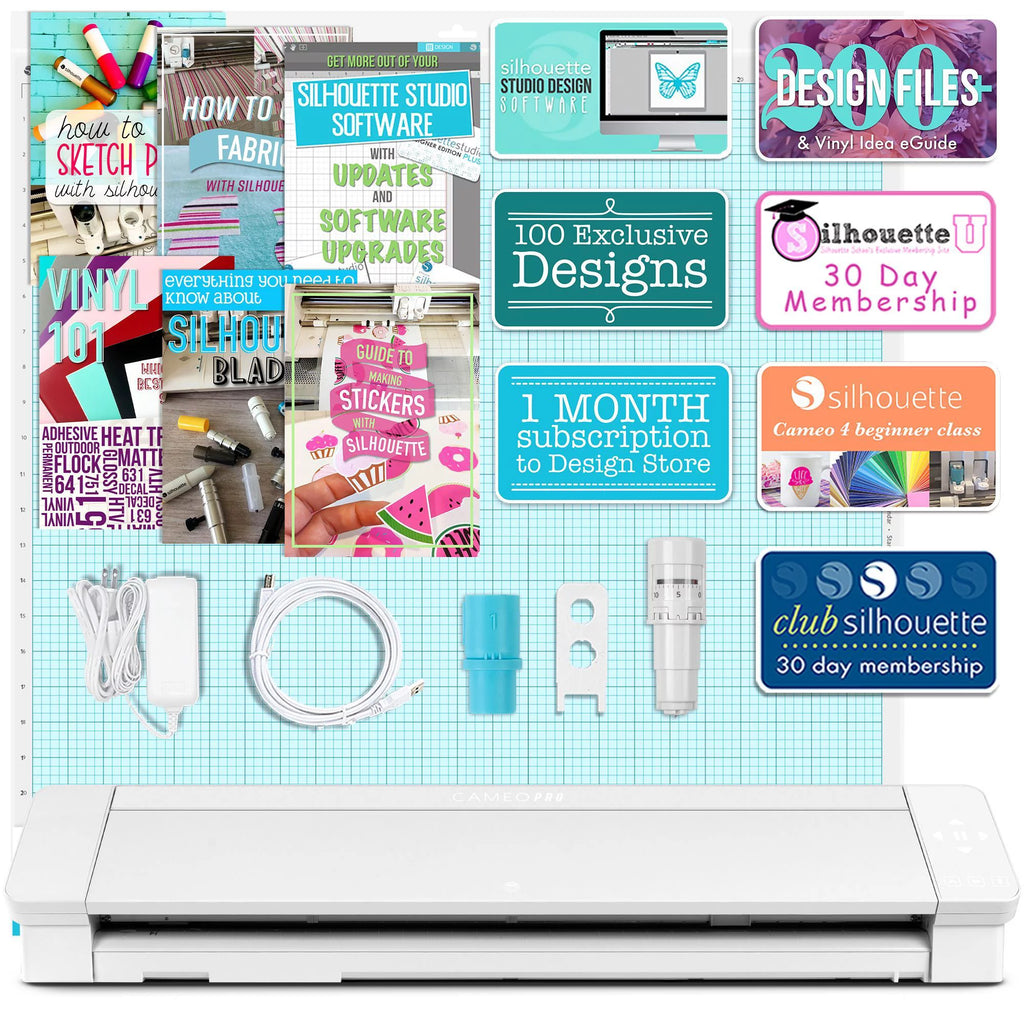 24" Silhouette Cameo 4 PRO with Advanced Blade Pack, 38 Sheets Vinyl, HTV, Pens W417