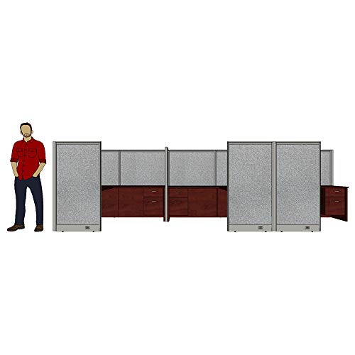 3 Person Workstation Cubicle (6'D x 18'W x 4'H) with Desk, Mahogany W17123