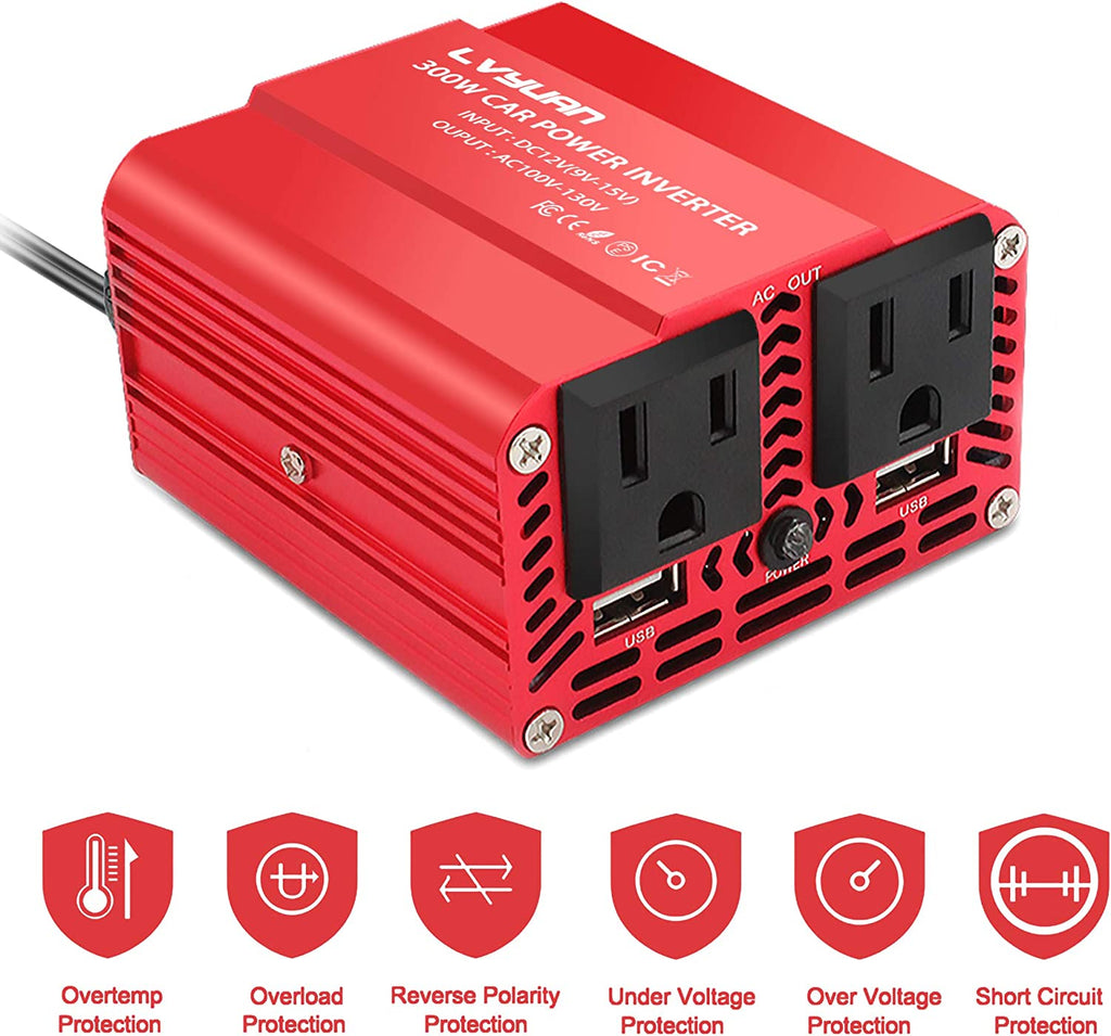 300W Power Inverter DC 12V to 110V AC with 3.1A Dual USB Charger R397