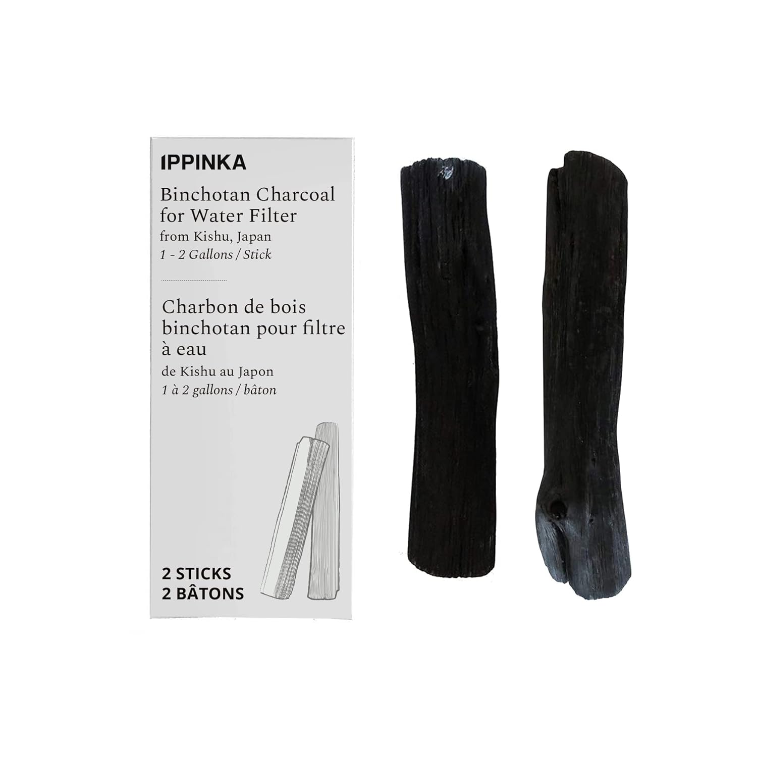 2 Large Binchotan Charcoal Water Purifying Sticks S14439