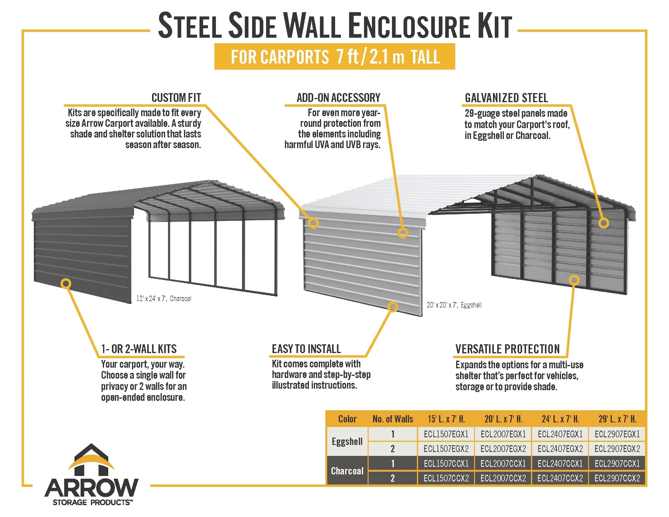 Galvanized Steel Carport with 2-Sided Enclosure, 20' x 20' x 7' , Charcoal F1035