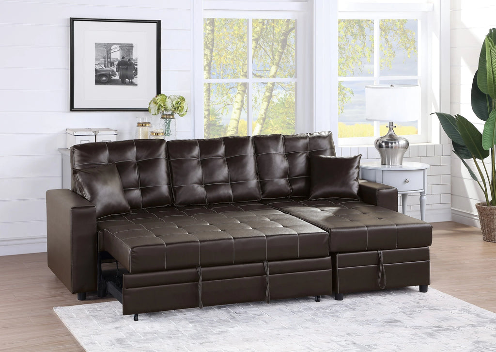 Espresso Convertible Sectional Sofa with Pull Out Bed H2110