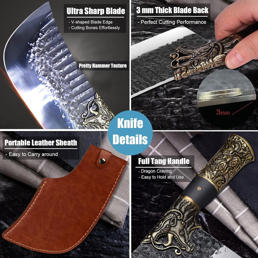 High Carbon Steel Meat Cleaver with Sheath K436