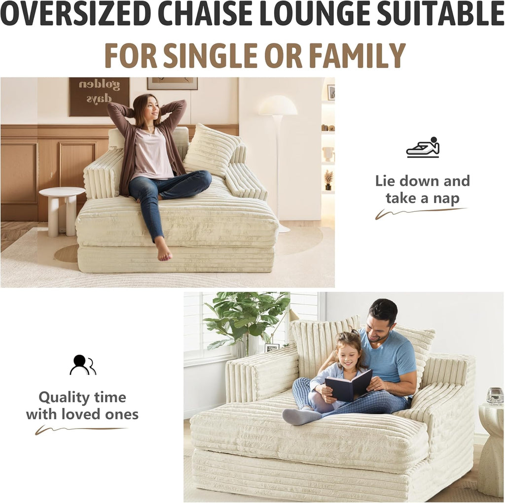 Oversized Chaise Lounge Sofa with 2 Throw Pillows V708