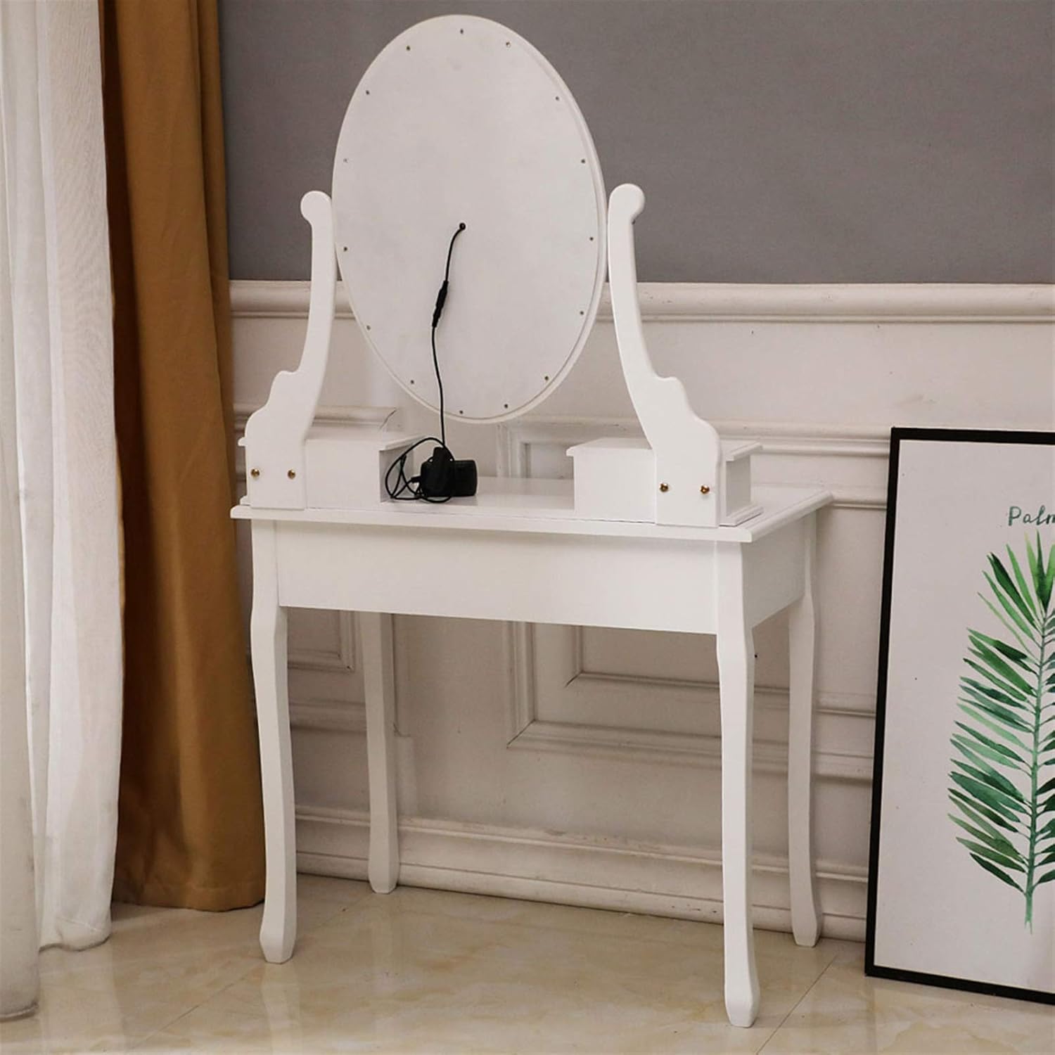 White Lighted Makeup Vanity Set with 10 Light Bulbs and 5 Sliding Drawers K122494
