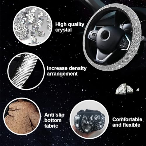 27PCS Bling Car Accessories Set with Reinestone Crystal Steering Wheel Cover U370