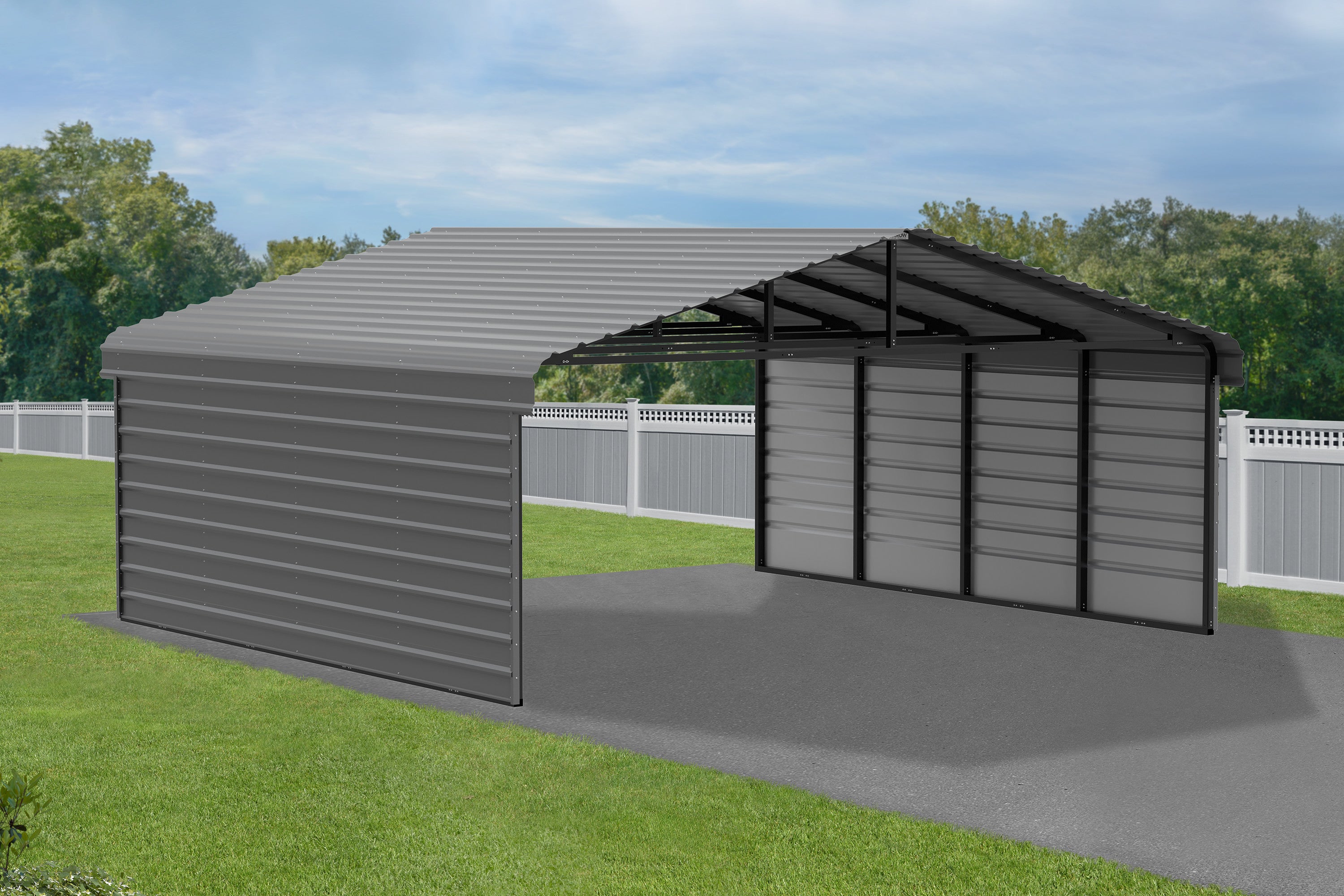 Galvanized Steel Carport with 2-Sided Enclosure, 20' x 20' x 7' , Charcoal F1035