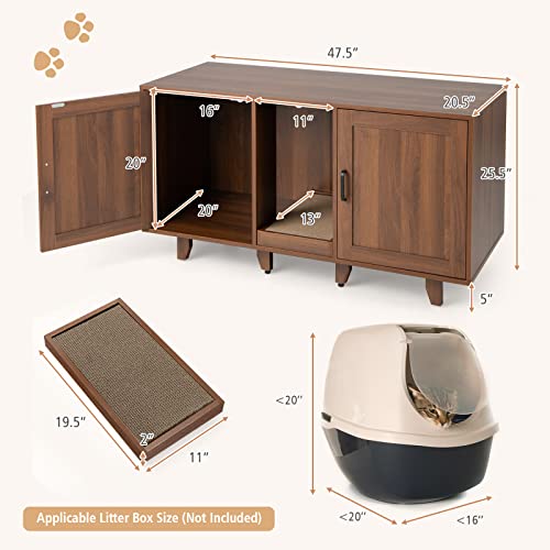 Grey Oak Double Cat Litter Box Enclosure with Scratching Board B5754