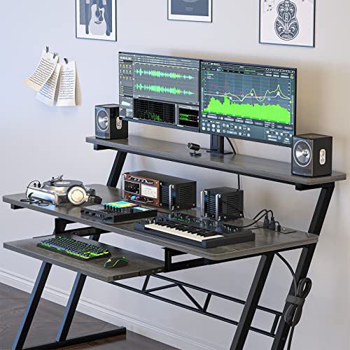 Oak Music Studio Desk with Power Outlet M767