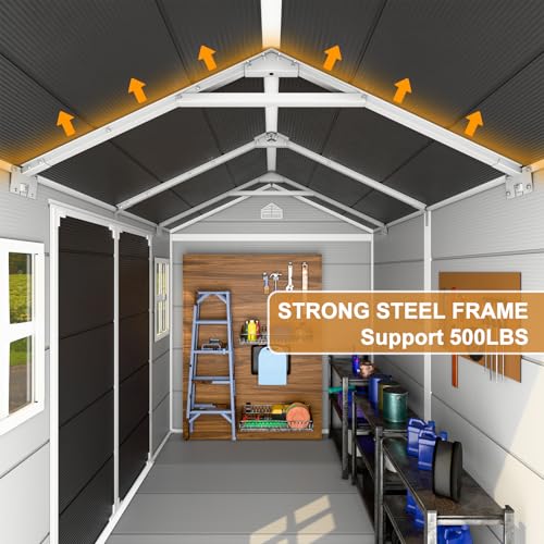 Outdoor Resin Storage Shed 8x4x6 FT Lean to Shed with Floor Included 2 Windows Lockable Door Y7057
