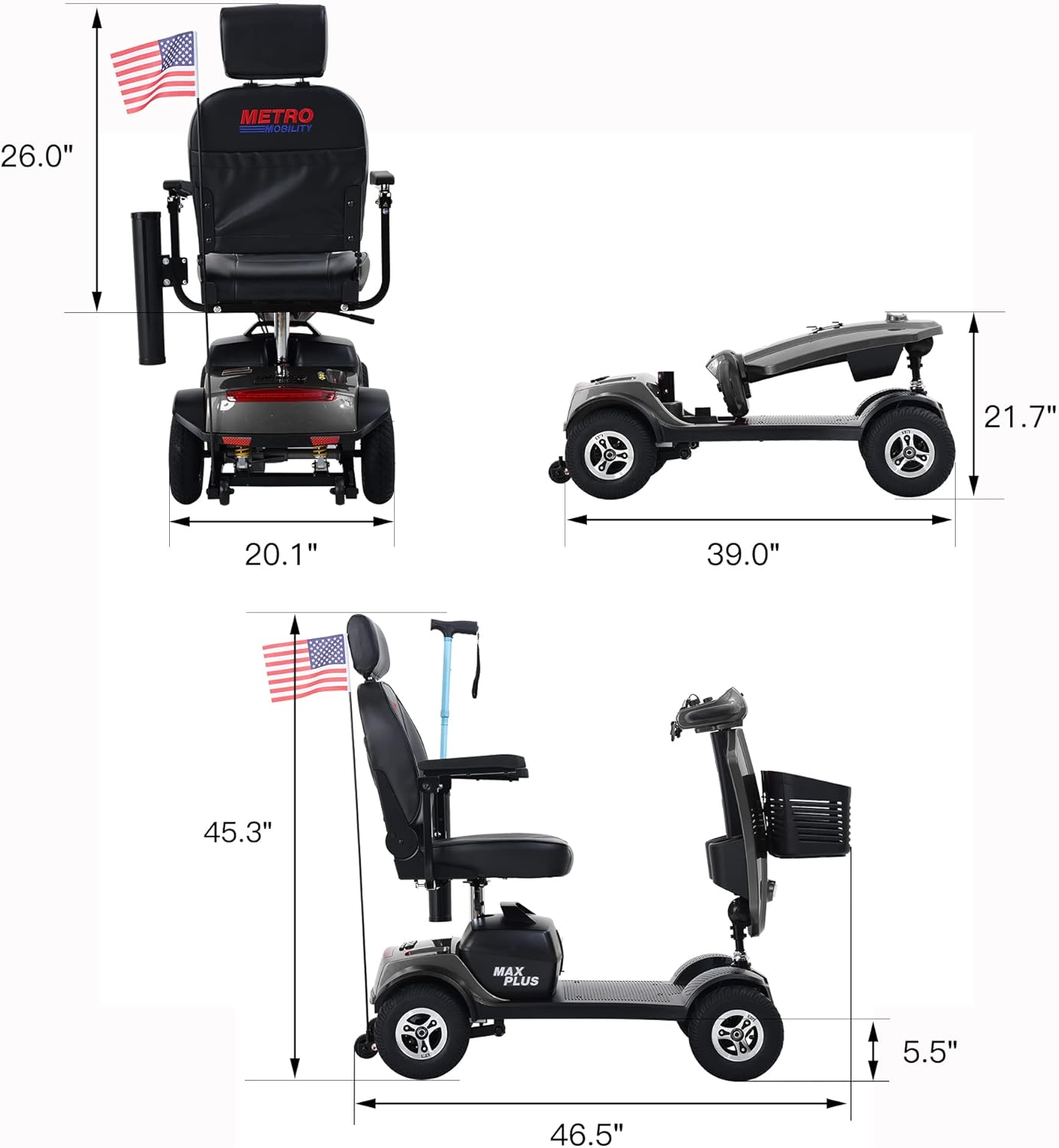 Grey 4 Wheel Motorized Scooter with 300 lbs Capacity A877