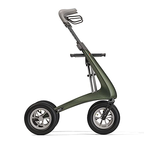 Carbon Overland All Terrain rollator with Big Pneumatic Wheels Foldable with seat Defender Green N250