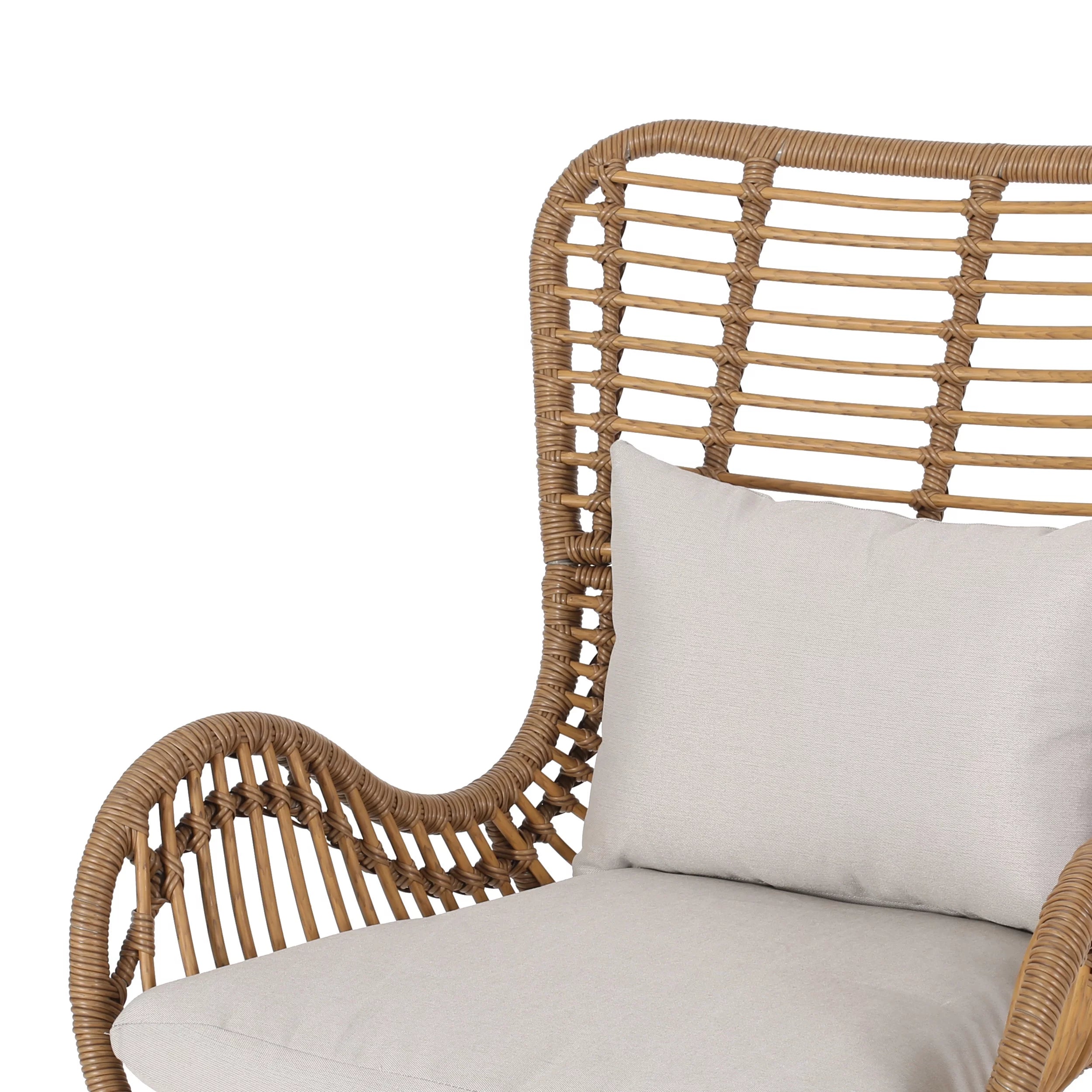 Set of 2 Light Brown Beige Wicker Club Chairs with Cushions S6774