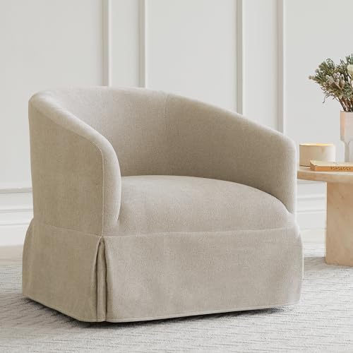 Cream White Linen Fabric Swivel Accent Chair Set of 2 E4491
