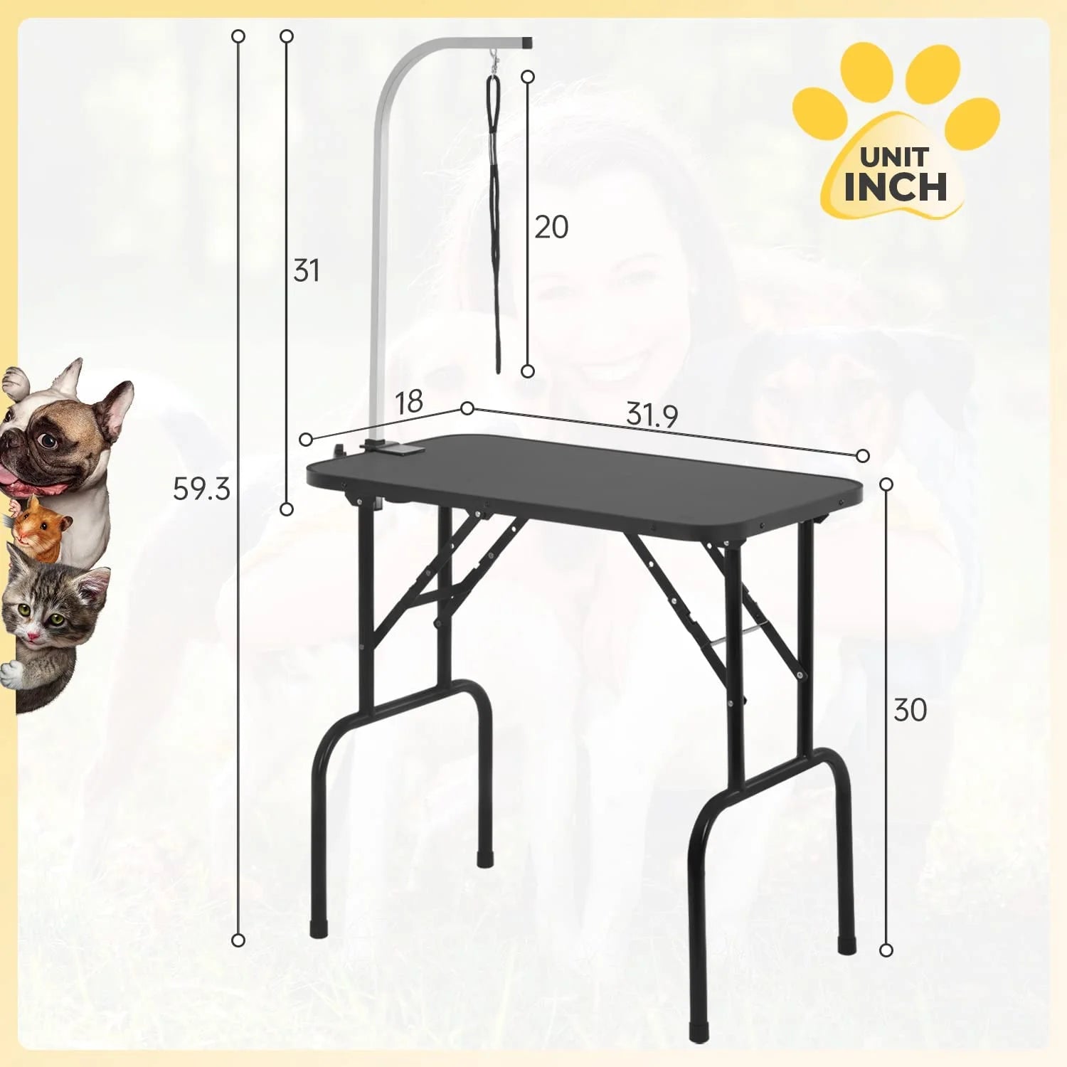 32in Foldable Adjustable Pet Grooming Table W951797