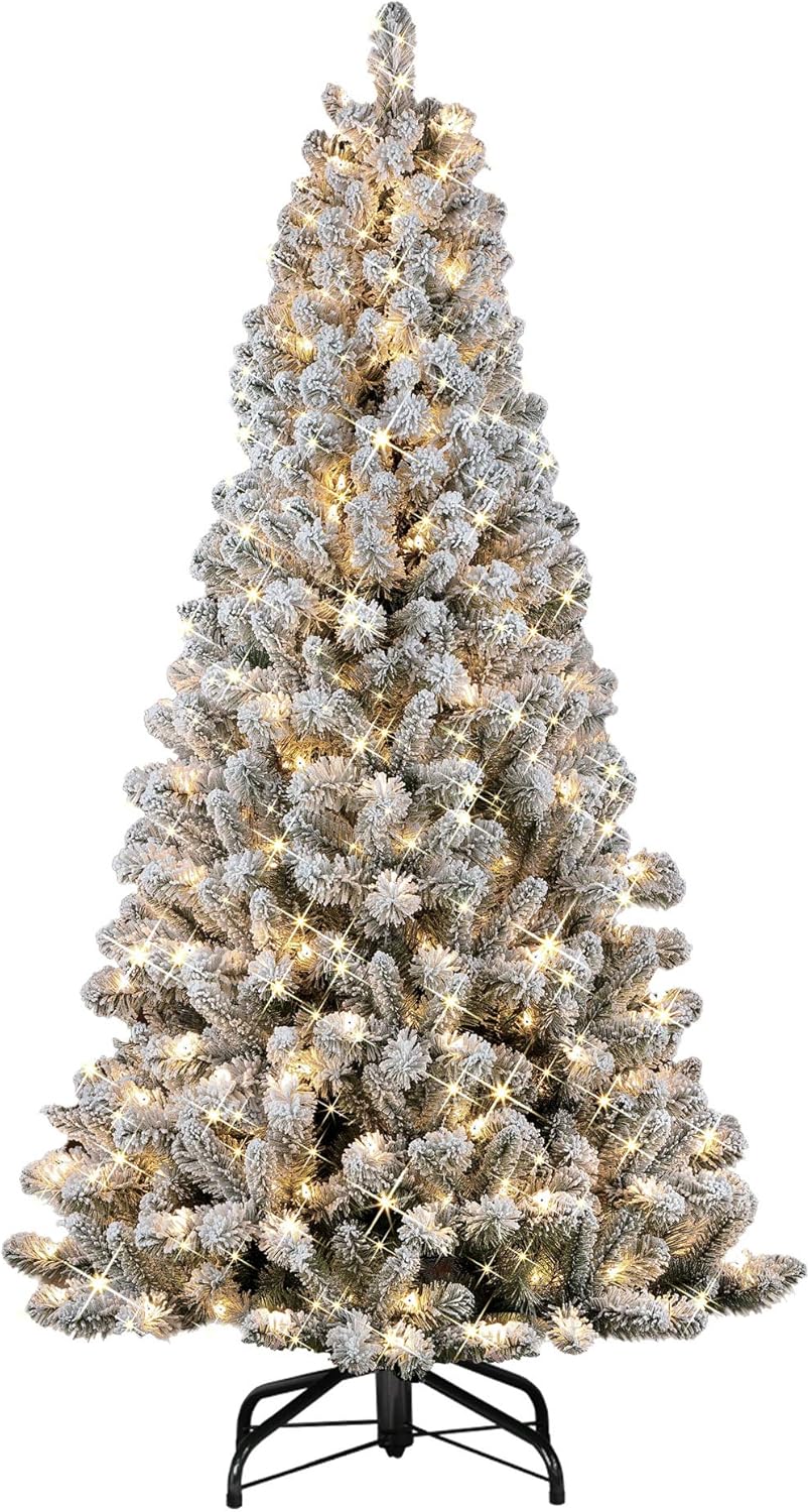 6.5’ Pre-Lit Virginia Pine Flocked Artificial Tree - Clear Lights R93816