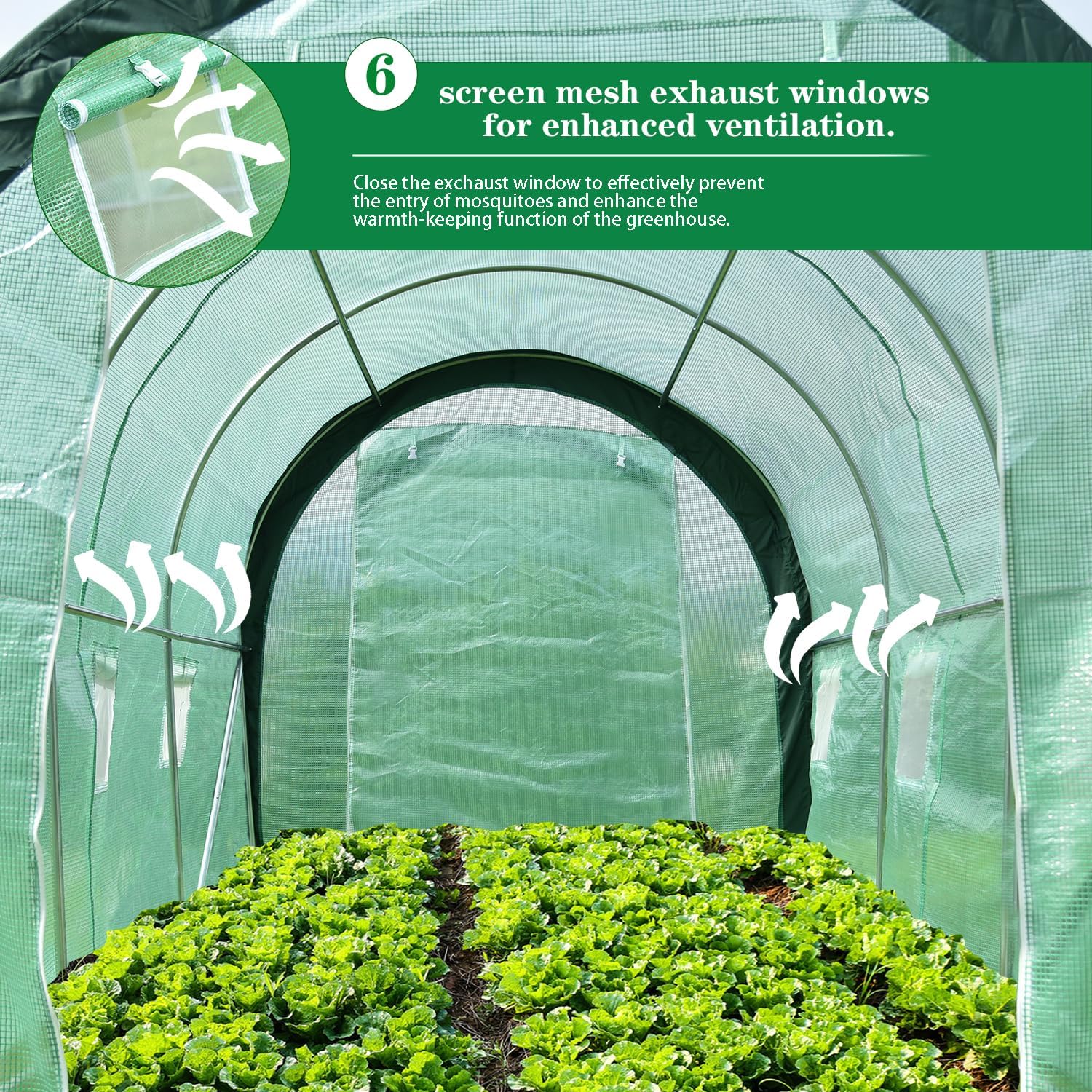 12 x 7 x 7ft Portable Walk-in Tunnel Greenhouse with 2 Zippered Doors 6 Screen Windows K66951
