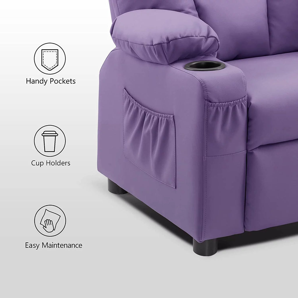 Faux Leather Recliner Chair with Cup Holders (Violet) B944