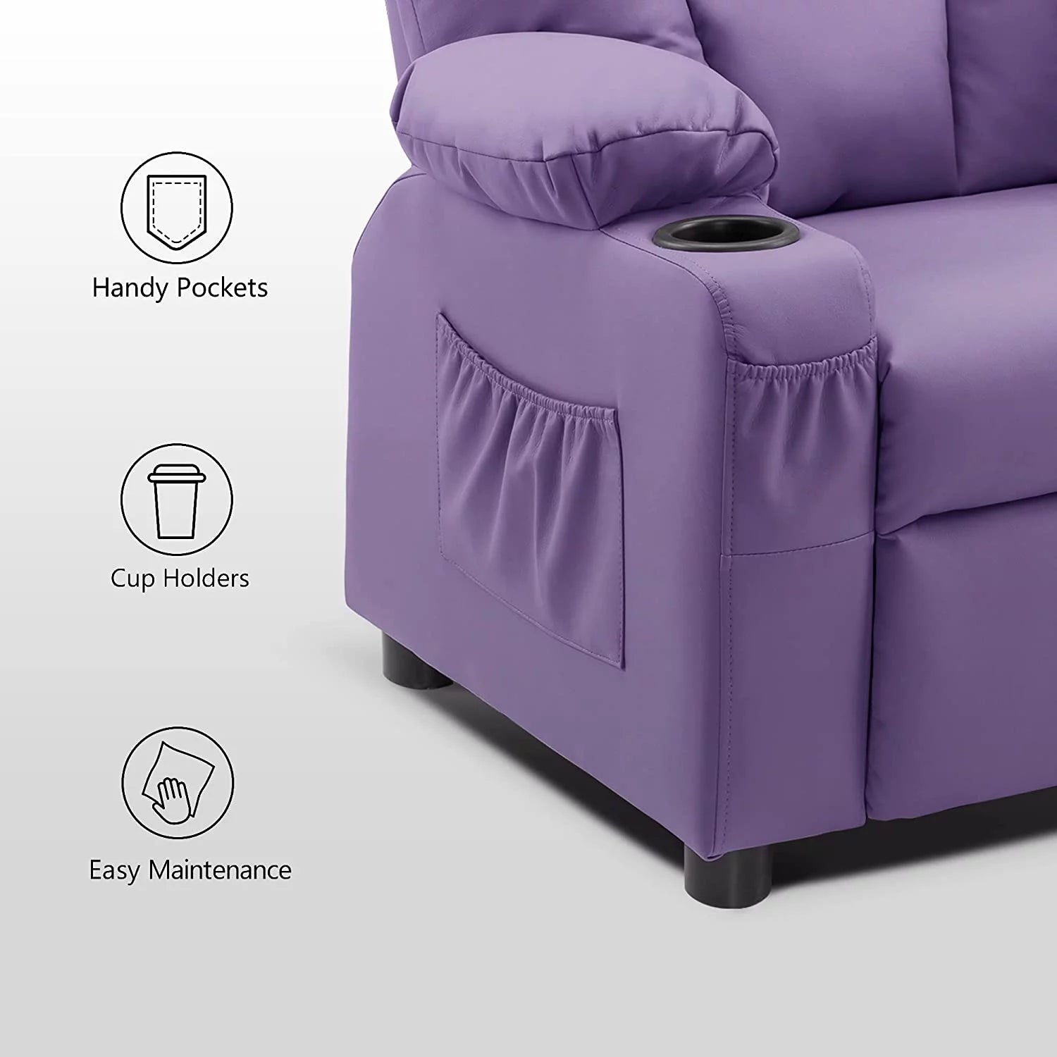 Faux Leather Recliner Chair with Cup Holders (Violet) B944