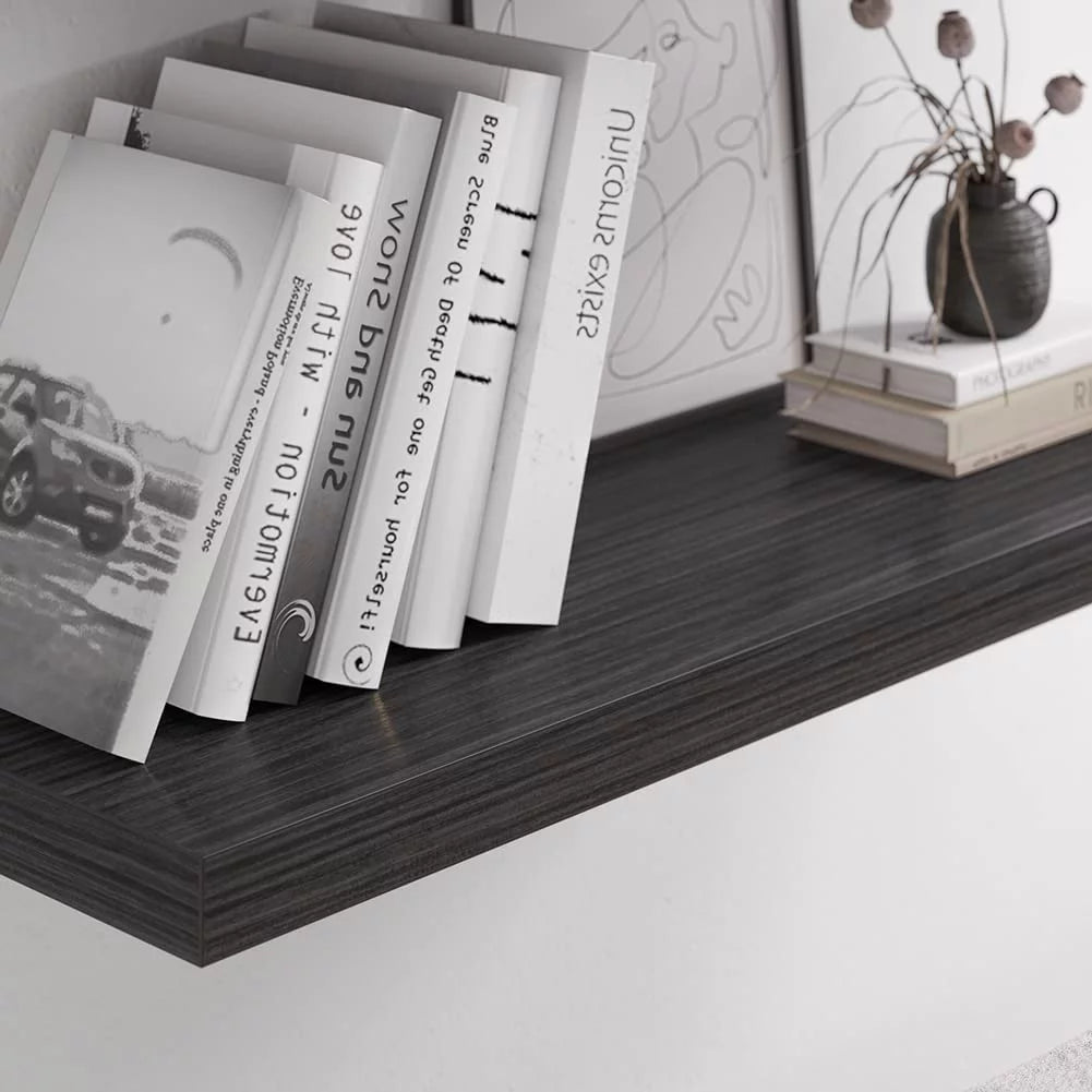 Walnut Wooden Floating Wall Shelf 36 in W x 12.75 in D x 2 in H Set of 2 Q6561