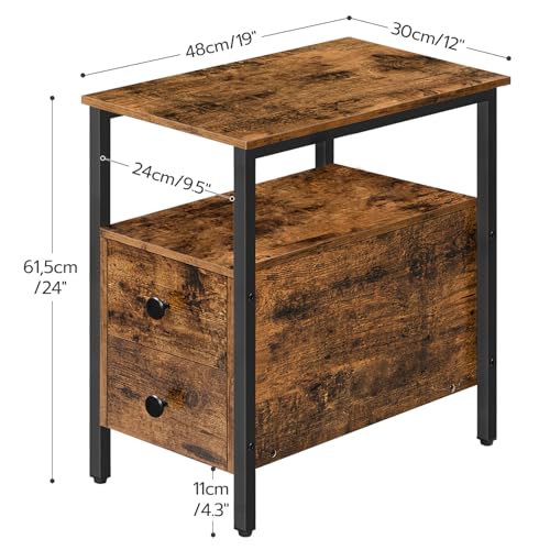 Greige and Black Narrow End Table with Drawer and Shelf A17535